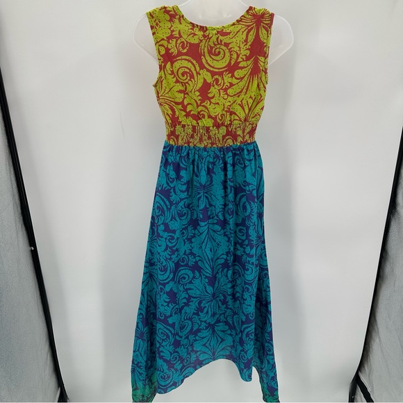 APOLLO Dress Womens S Midi Maxi Asymmetrical Hem Boho Colorful Hippie Lined READ - Picture 4 of 13